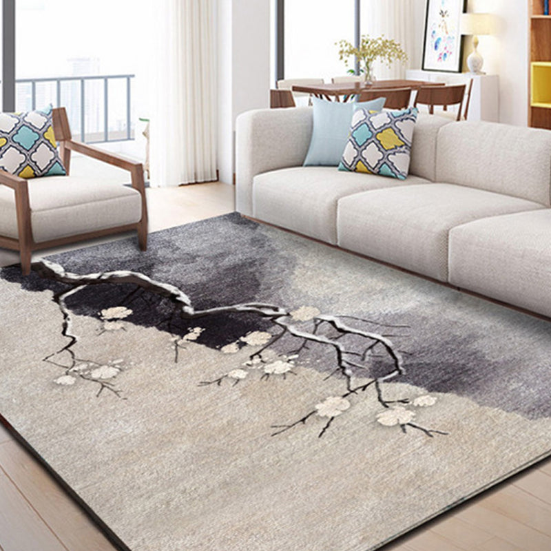 Japanese Painting Printed Rug Multi Color Synthetics Rug Non-Slip Backing Pet-Friendly Rug for Drawing Room Smoke Gray Clearhalo 'Area Rug' 'Rug' 2256929