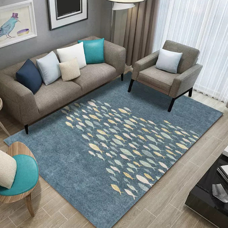 Japanese Painting Printed Rug Multi Color Synthetics Rug Non-Slip Backing Pet-Friendly Rug for Drawing Room Gray-Green Clearhalo 'Area Rug' 'Rug' 2256931