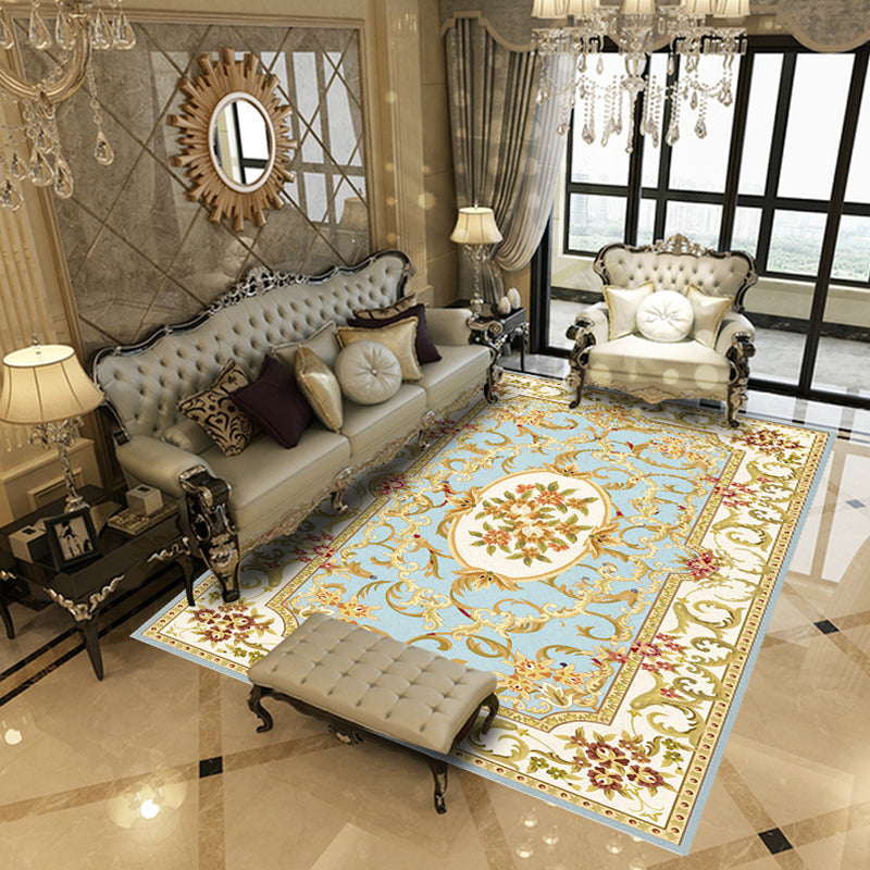 Multi Colored Living Room Rug Chinoiserie Flower Rug Polypropylene Machine Washable Stain Resistant Non-Slip Backing Rug Light Blue Clearhalo 'Area Rug' 'Rug' 2256984