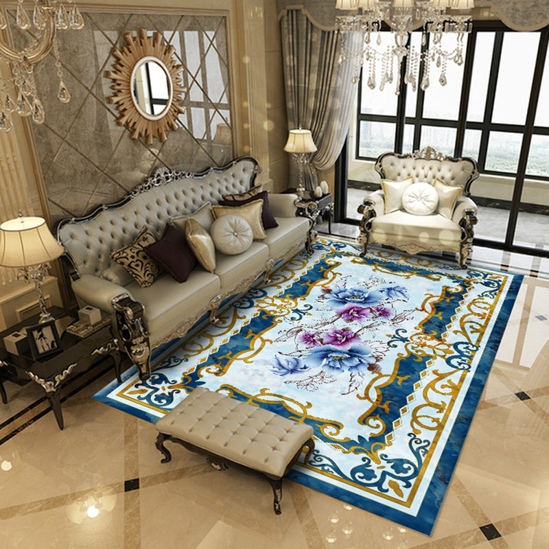 Multi Colored Living Room Rug Chinoiserie Flower Rug Polypropylene Machine Washable Stain Resistant Non-Slip Backing Rug Sky Blue Clearhalo 'Area Rug' 'Rug' 2256988