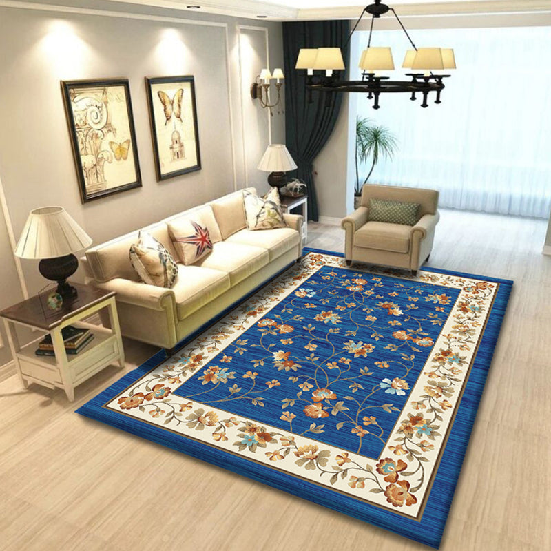 Multi Colored Living Room Rug Chinoiserie Flower Rug Polypropylene Machine Washable Stain Resistant Non-Slip Backing Rug Blue Clearhalo 'Area Rug' 'Rug' 2256991