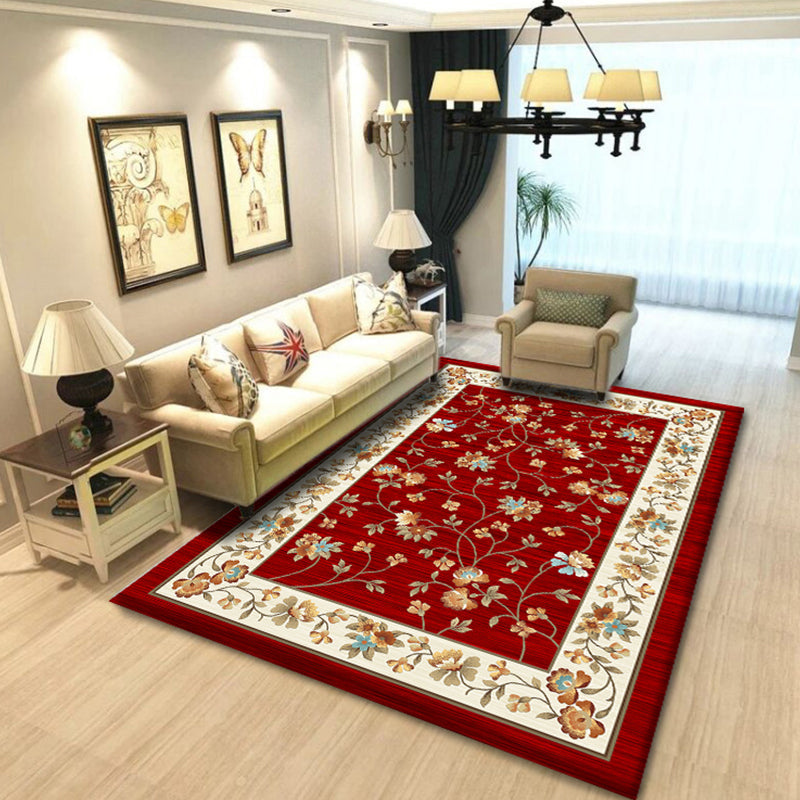 Multi Colored Living Room Rug Chinoiserie Flower Rug Polypropylene Machine Washable Stain Resistant Non-Slip Backing Rug Red Clearhalo 'Area Rug' 'Rug' 2256992