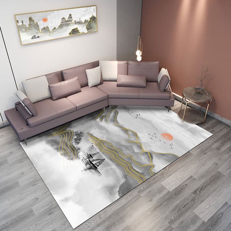 Classic Mountain Landscape Rug Multi-Color Chinese Rug Synthetics Stain Resistant Washable Non-Slip Rug for Deco Light Gray Clearhalo 'Area Rug' 'Rug' 2256996