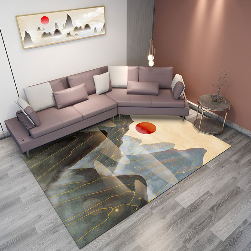 Classic Mountain Landscape Rug Multi-Color Chinese Rug Synthetics Stain Resistant Washable Non-Slip Rug for Deco Gray-Yellow Clearhalo 'Area Rug' 'Rug' 2256998