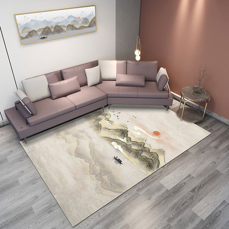 Classic Mountain Landscape Rug Multi-Color Chinese Rug Synthetics Stain Resistant Washable Non-Slip Rug for Deco Brown Clearhalo 'Area Rug' 'Rug' 2257004