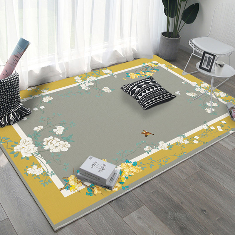 Oriental Home Rug Multi Colored Ink Painting Flower Rug Polyester Washable Non-Slip Pet-Friendly Rug Yellow Clearhalo 'Area Rug' 'Rug' 2257017