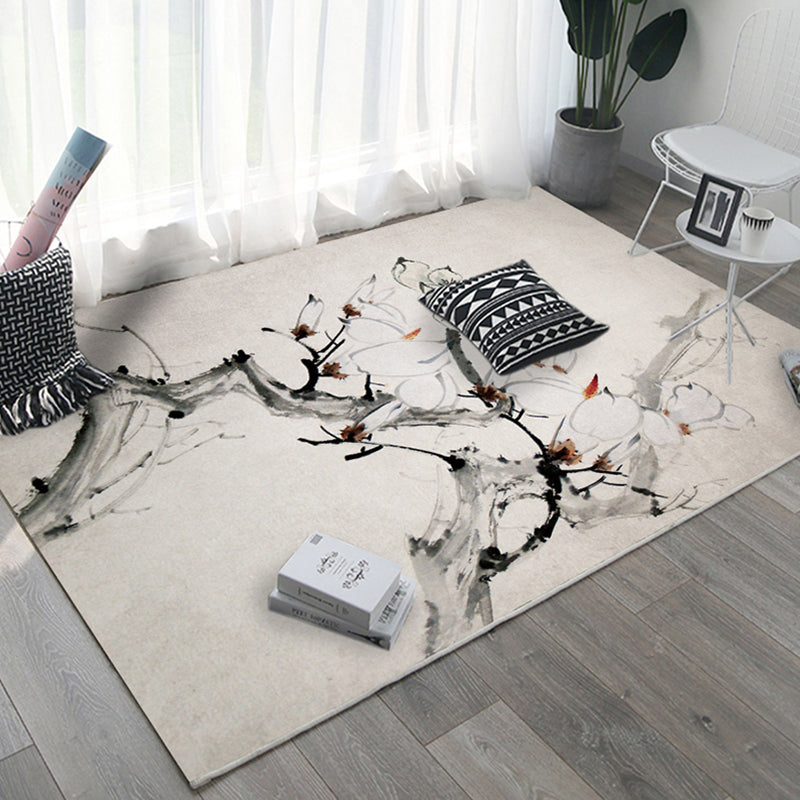 Oriental Home Rug Multi Colored Ink Painting Flower Rug Polyester Washable Non-Slip Pet-Friendly Rug Gray-Khaki Clearhalo 'Area Rug' 'Rug' 2257022