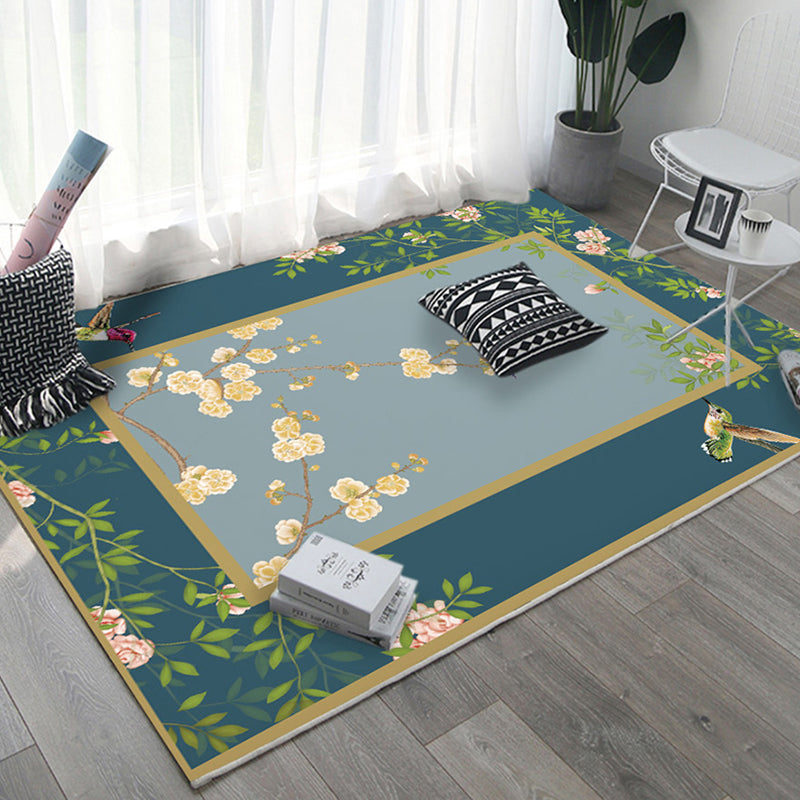 Oriental Home Rug Multi Colored Ink Painting Flower Rug Polyester Washable Non-Slip Pet-Friendly Rug Dark Green Clearhalo 'Area Rug' 'Rug' 2257024