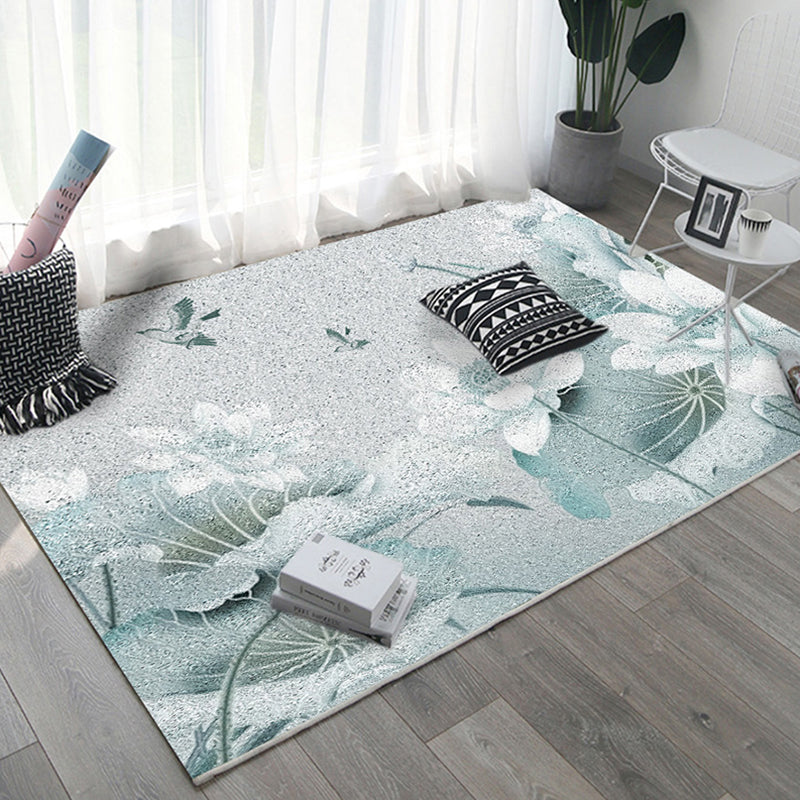 Oriental Home Rug Multi Colored Ink Painting Flower Rug Polyester Washable Non-Slip Pet-Friendly Rug Gray-Green Clearhalo 'Area Rug' 'Rug' 2257026