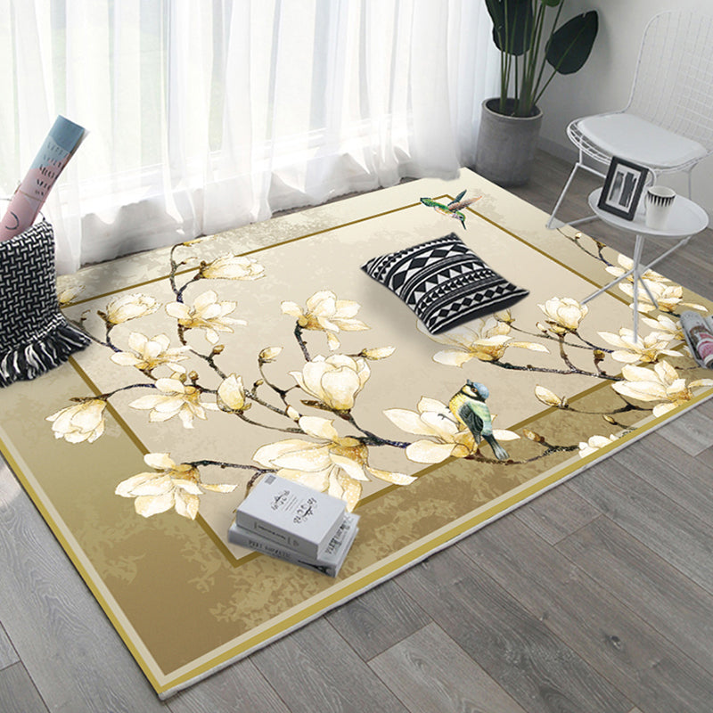Oriental Home Rug Multi Colored Ink Painting Flower Rug Polyester Washable Non-Slip Pet-Friendly Rug Light Yellow Clearhalo 'Area Rug' 'Rug' 2257028