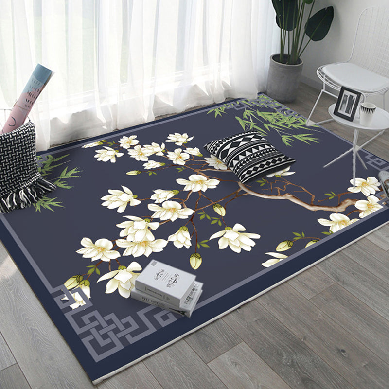 Oriental Home Rug Multi Colored Ink Painting Flower Rug Polyester Washable Non-Slip Pet-Friendly Rug Black Clearhalo 'Area Rug' 'Rug' 2257030