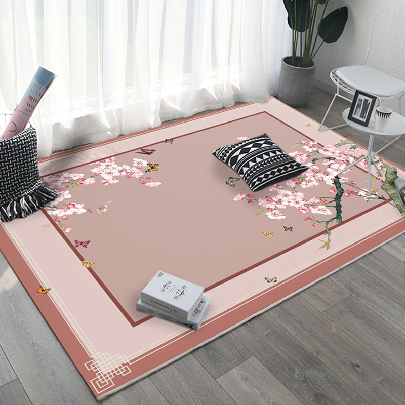 Oriental Home Rug Multi Colored Ink Painting Flower Rug Polyester Washable Non-Slip Pet-Friendly Rug Pink Clearhalo 'Area Rug' 'Rug' 2257031