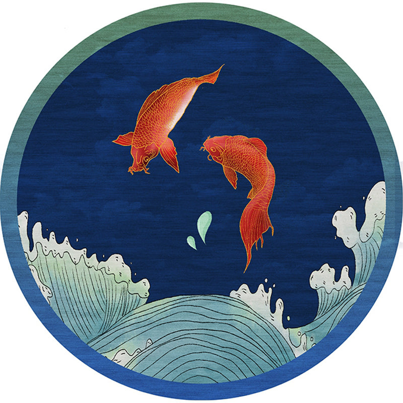 Multi-Colored Halcyon Rug Synthetics Chinese Style Carpet Machine Wash Non-Slip Pet-Friendly Rug for Living Room Navy Clearhalo 'Area Rug' 'Rug' 2257063