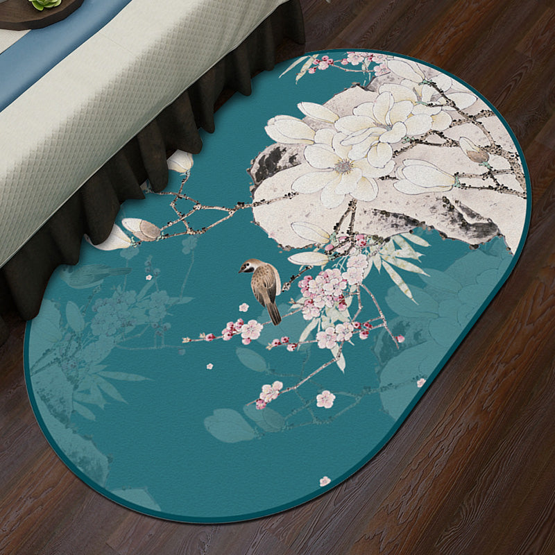 Chinese Style Bedroom Rug Multicolor Floral Carpet Synthetics Non-Slip Pet-Friendly Washable Rug Lake Green Clearhalo 'Area Rug' 'Rug' 2257340