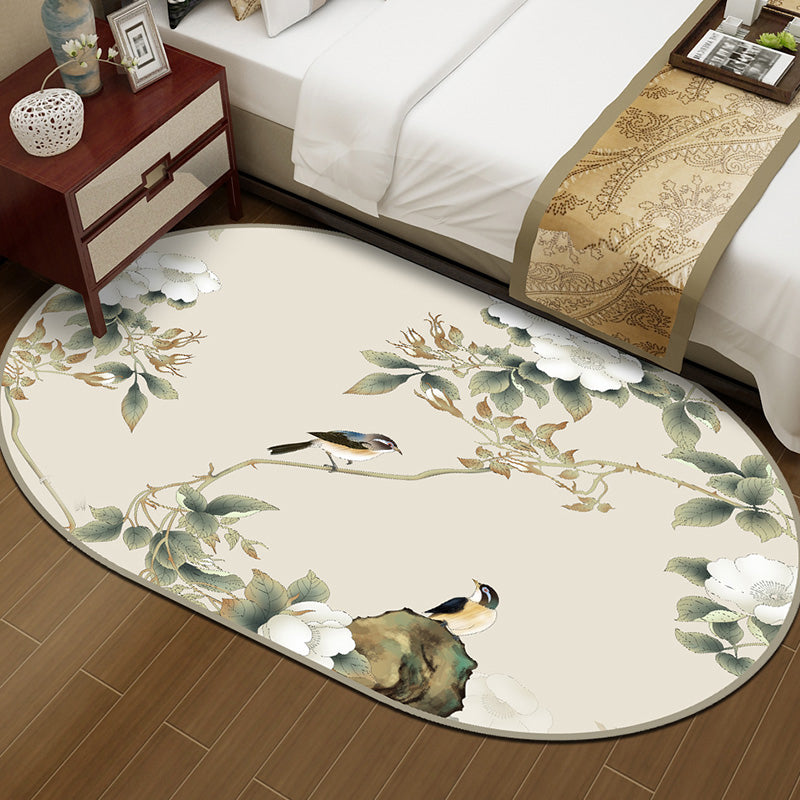 Chinese Style Bedroom Rug Multicolor Floral Carpet Synthetics Non-Slip Pet-Friendly Washable Rug Cream Gray Clearhalo 'Area Rug' 'Rug' 2257346