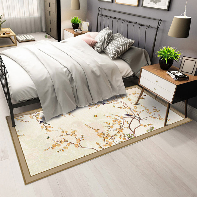 Elegant Flower Runner Rug Multi Colored Chinese Rug Polyester Washable Non-Slip Backing Pet-Friendly Rug for Bedroom Beige Clearhalo 'Area Rug' 'Rug' 2257355