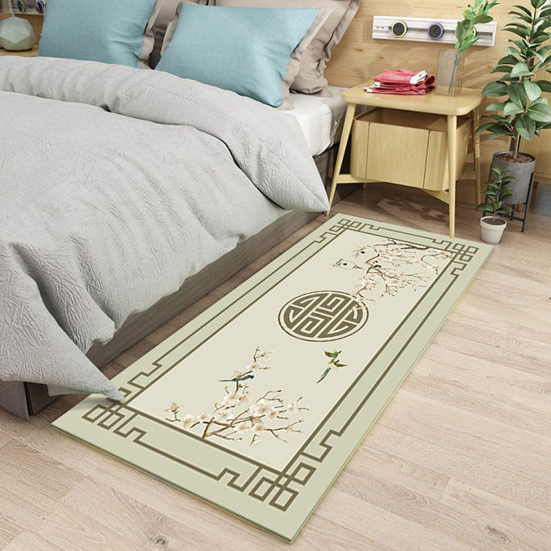 Elegant Flower Runner Rug Multi Colored Chinese Rug Polyester Washable Non-Slip Backing Pet-Friendly Rug for Bedroom Light Gray Clearhalo 'Area Rug' 'Rug' 2257357