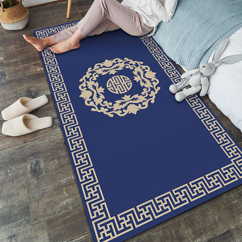 Elegant Flower Runner Rug Multi Colored Chinese Rug Polyester Washable Non-Slip Backing Pet-Friendly Rug for Bedroom Blue Clearhalo 'Area Rug' 'Rug' 2257360