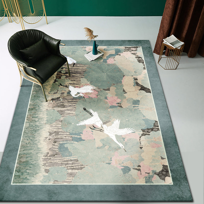 Oriental Drawing Printed Rug Multi Color Synthetics Rug Stain Resistant Washable Anti-Slip Backing Rug for Parlor Gray-Green Clearhalo 'Area Rug' 'Rug' 2257377