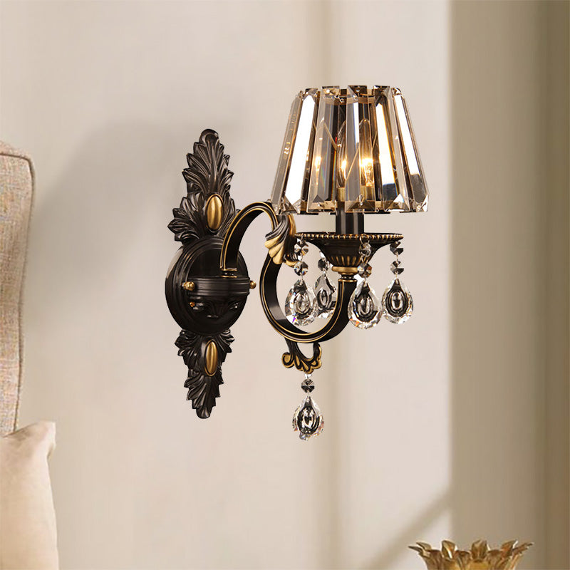 Conic Wall Sconce Fixture Contemporary Clear Crystal 1 Bulb Black/Brass Finish Wall Lighting for Corridor Black Clearhalo 'Modern wall lights' 'Modern' 'Wall Lamps & Sconces' 'Wall Lights' Lighting' 225738