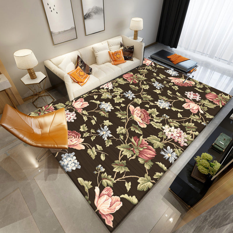 Oriental Drawing Printed Rug Multi Color Synthetics Rug Stain Resistant Washable Anti-Slip Backing Rug for Parlor Black Clearhalo 'Area Rug' 'Rug' 2257384