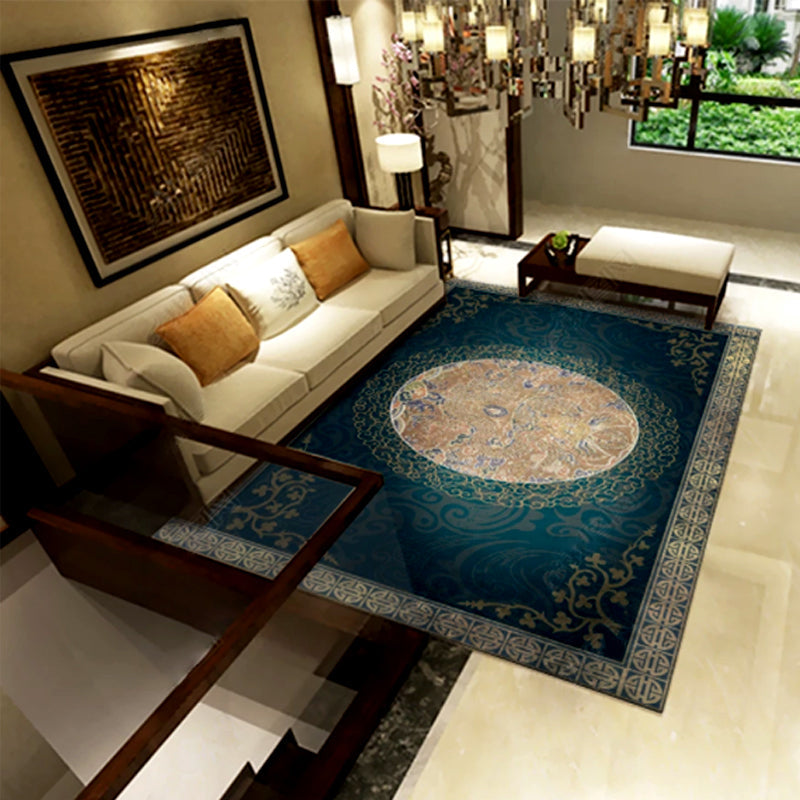 Oriental Drawing Printed Rug Multi Color Synthetics Rug Stain Resistant Washable Anti-Slip Backing Rug for Parlor Blackish Green Clearhalo 'Area Rug' 'Rug' 2257387