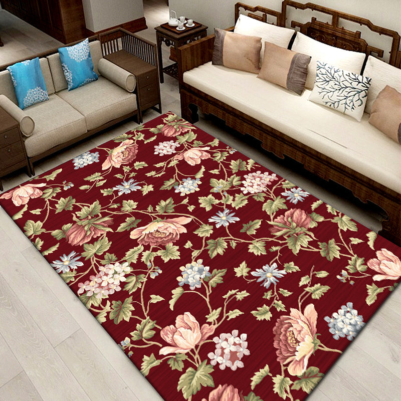 Oriental Drawing Printed Rug Multi Color Synthetics Rug Stain Resistant Washable Anti-Slip Backing Rug for Parlor Red Clearhalo 'Area Rug' 'Rug' 2257389