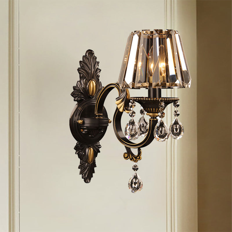 Conic Wall Sconce Fixture Contemporary Clear Crystal 1 Bulb Black/Brass Finish Wall Lighting for Corridor Clearhalo 'Modern wall lights' 'Modern' 'Wall Lamps & Sconces' 'Wall Lights' Lighting' 225739