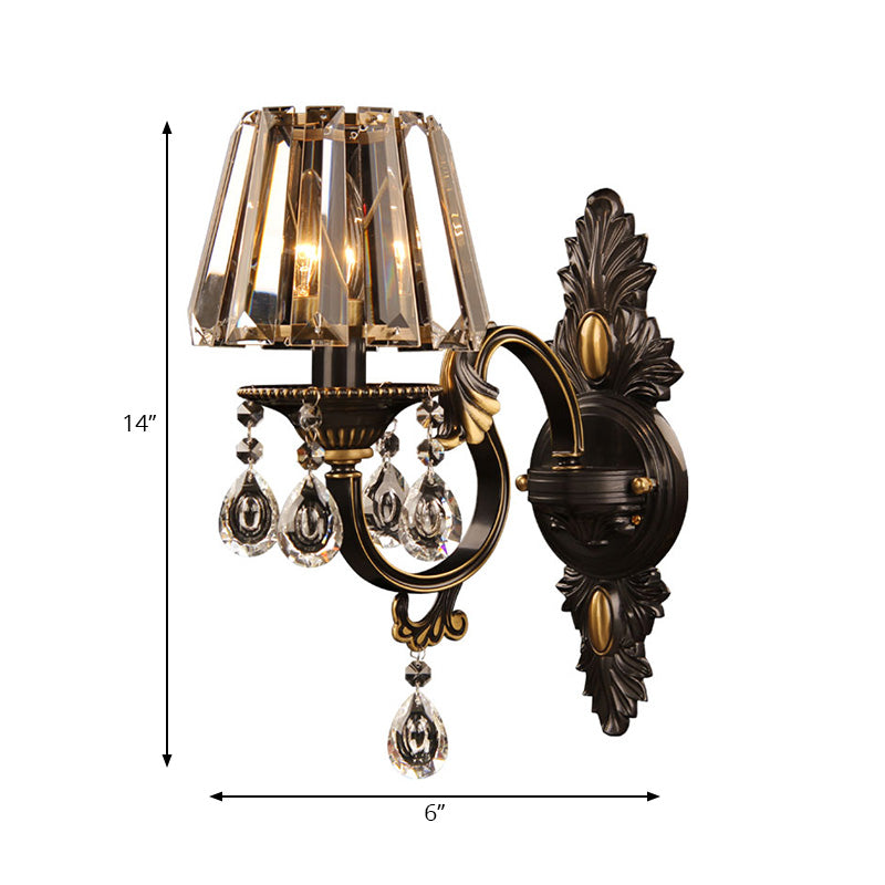 Conic Wall Sconce Fixture Contemporary Clear Crystal 1 Bulb Black/Brass Finish Wall Lighting for Corridor Clearhalo 'Modern wall lights' 'Modern' 'Wall Lamps & Sconces' 'Wall Lights' Lighting' 225741