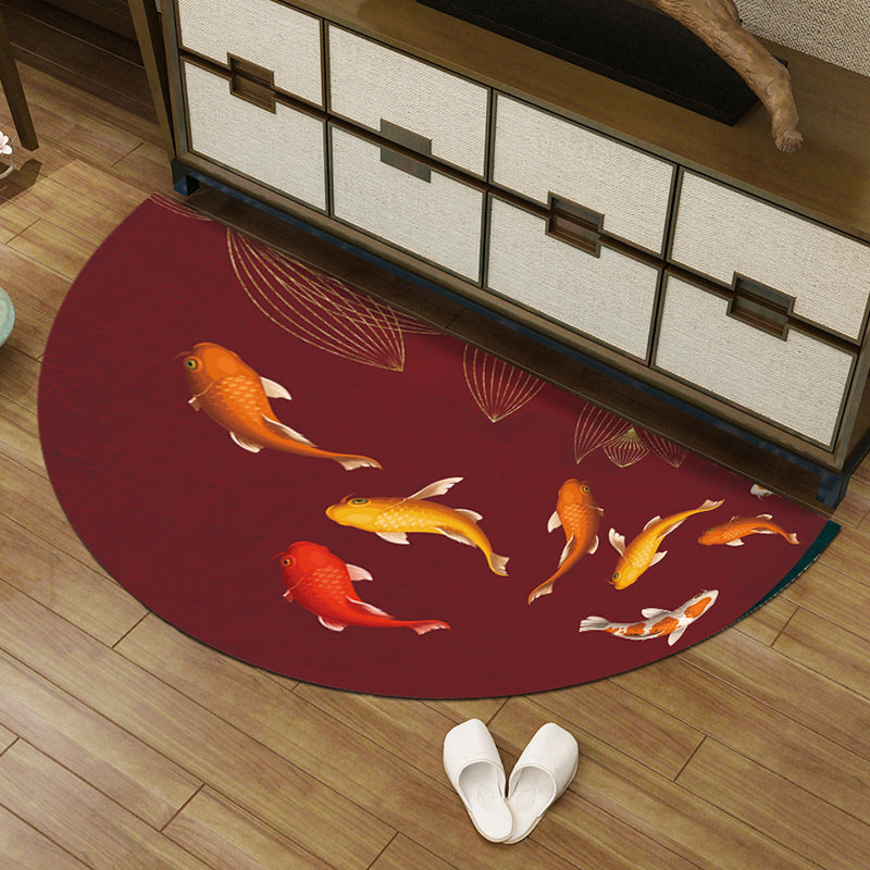 Multi-Color Asia Rug Synthetics Freehand Print Carpet Machine Washable Pet-Friendly Non-Slip Backing Rug for Door Burgundy Clearhalo 'Area Rug' 'Rug' 2257412