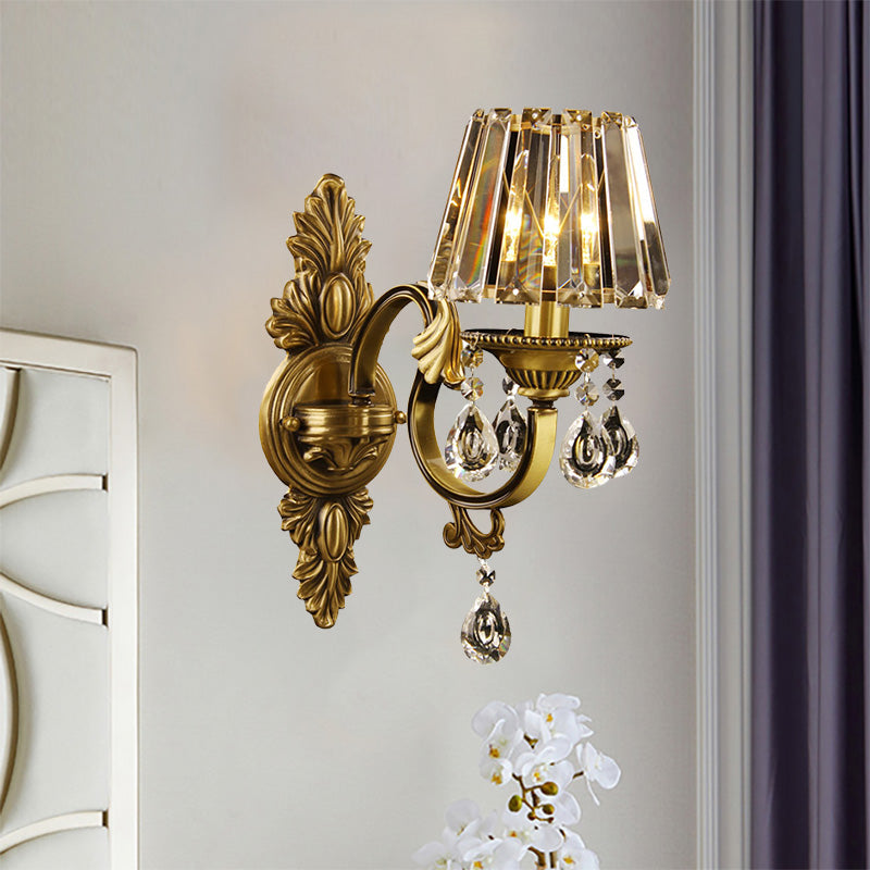 Conic Wall Sconce Fixture Contemporary Clear Crystal 1 Bulb Black/Brass Finish Wall Lighting for Corridor Brass Clearhalo 'Modern wall lights' 'Modern' 'Wall Lamps & Sconces' 'Wall Lights' Lighting' 225742