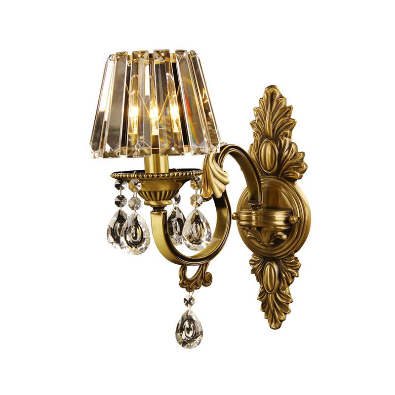 Conic Wall Sconce Fixture Contemporary Clear Crystal 1 Bulb Black/Brass Finish Wall Lighting for Corridor Clearhalo 'Modern wall lights' 'Modern' 'Wall Lamps & Sconces' 'Wall Lights' Lighting' 225743