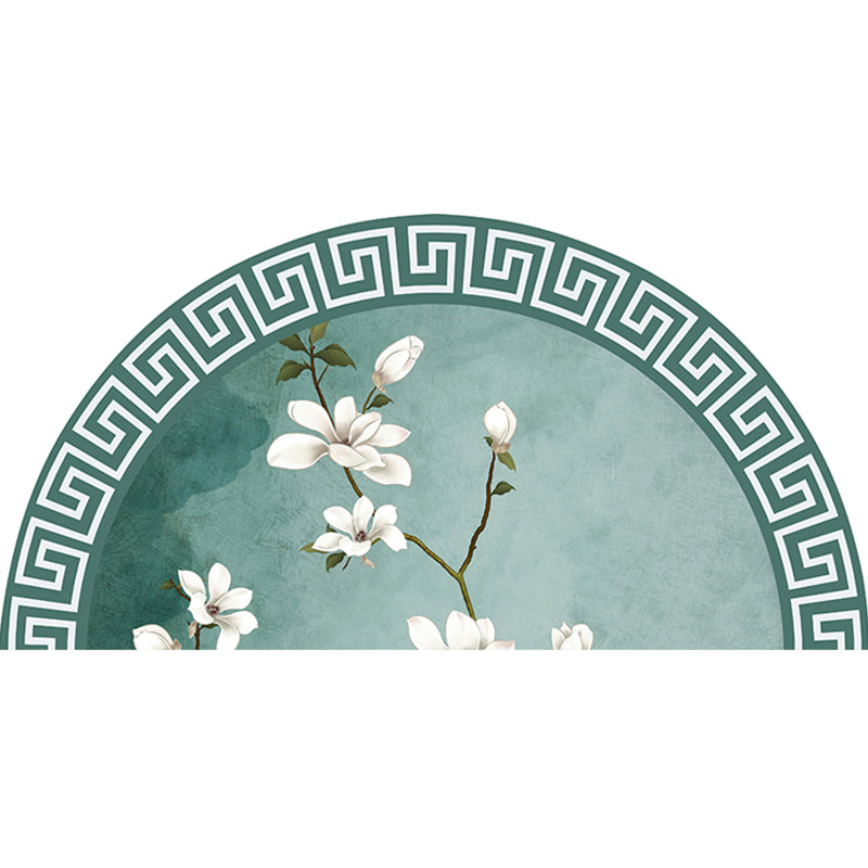 Chinoiserie Bedside Rug Multi Color Print Carpet Polypropylene Stain Resistant Non-Slip Rug with Greek Key Border Green Clearhalo 'Area Rug' 'Rug' 2257438