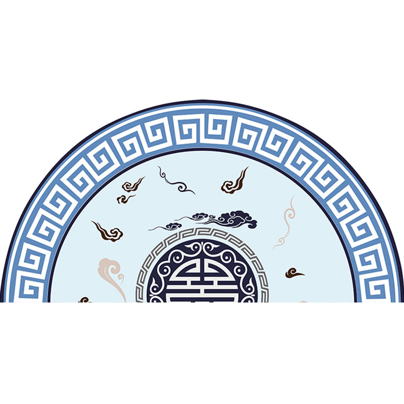 Chinoiserie Bedside Rug Multi Color Print Carpet Polypropylene Stain Resistant Non-Slip Rug with Greek Key Border Sky Blue Clearhalo 'Area Rug' 'Rug' 2257439