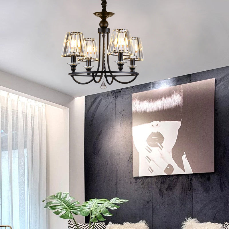 Modern Tapered Chandelier Pendant Light Crystal 4/6/8 Lights Hanging Ceiling Light in Black Clearhalo 'Ceiling Lights' 'Chandeliers' 'Modern Chandeliers' 'Modern' Lighting' 225816