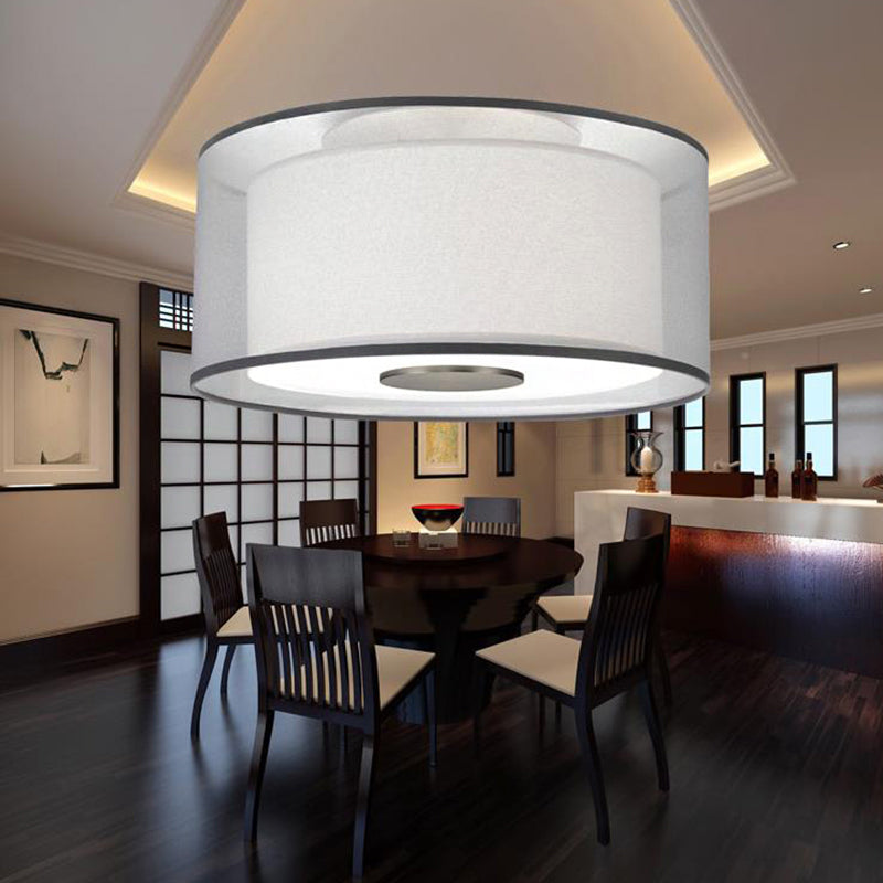 4 Lights Drum Flush Mount Lamp Classical White Fabric Ceiling Light Fixture, 16"/19.5���/23.5" Wide White Clearhalo 'Ceiling Lights' 'Close To Ceiling Lights' 'Close to ceiling' 'Flush mount' Lighting' 225892