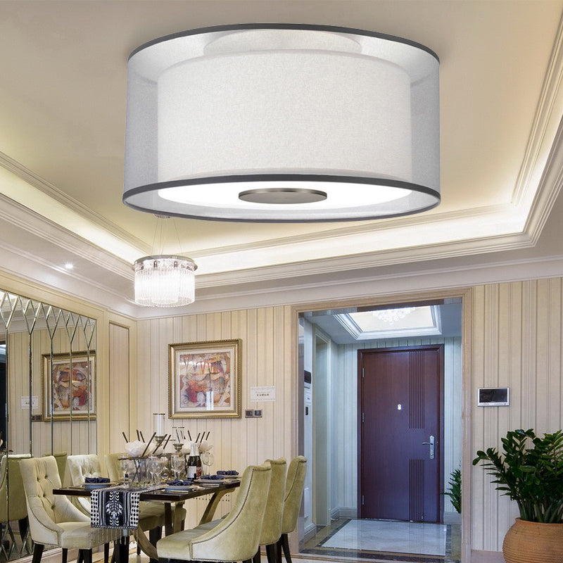 4 Lights Drum Flush Mount Lamp Classical White Fabric Ceiling Light Fixture, 16"/19.5���/23.5" Wide Clearhalo 'Ceiling Lights' 'Close To Ceiling Lights' 'Close to ceiling' 'Flush mount' Lighting' 225893