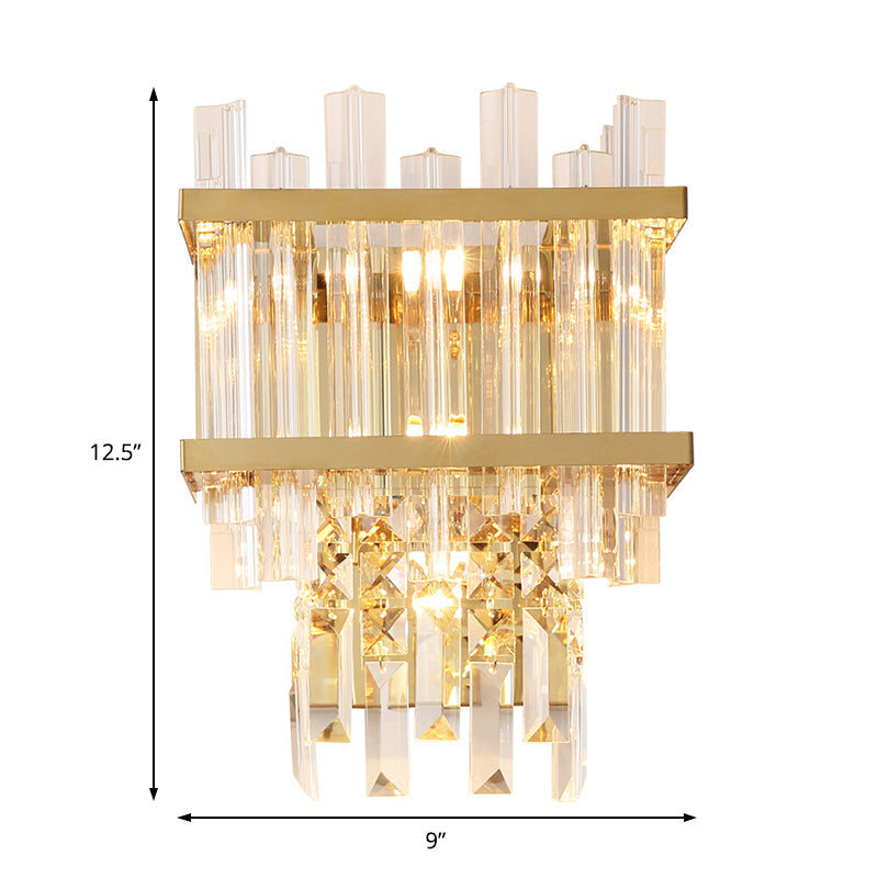 Modern 3 Lights Wall Mounted Lighting Brass/Chrome Linear Sconce Light Fixture with Crystal Shade Clearhalo 'Cast Iron' 'Glass' 'Industrial' 'Modern wall lights' 'Modern' 'Tiffany' 'Traditional wall lights' 'Wall Lamps & Sconces' 'Wall Lights' Lighting' 226185