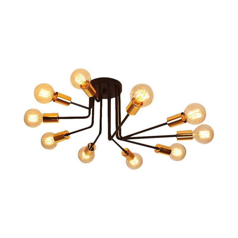 Sputnik������Ceiling Flush������Mount������Traditional������Metal������6/10 Lights������Black Semi������Mount������Lighting������for������Living Room Clearhalo 'Ceiling Lights' 'Close To Ceiling Lights' 'Close to ceiling' 'Semi-flushmount' Lighting' 226263