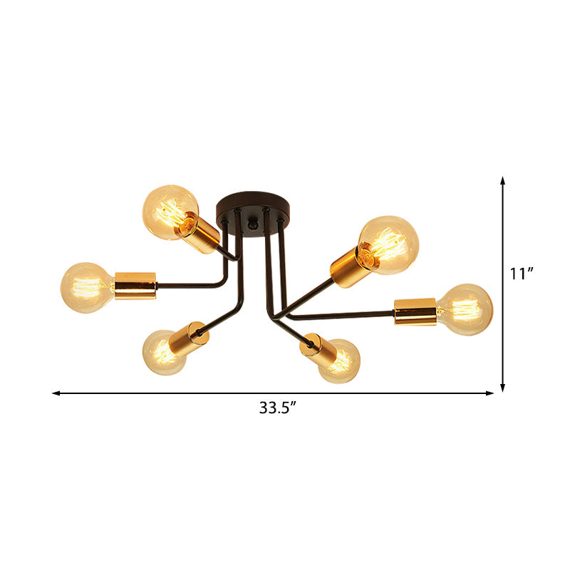 Sputnik������Ceiling Flush������Mount������Traditional������Metal������6/10 Lights������Black Semi������Mount������Lighting������for������Living Room Clearhalo 'Ceiling Lights' 'Close To Ceiling Lights' 'Close to ceiling' 'Semi-flushmount' Lighting' 226269