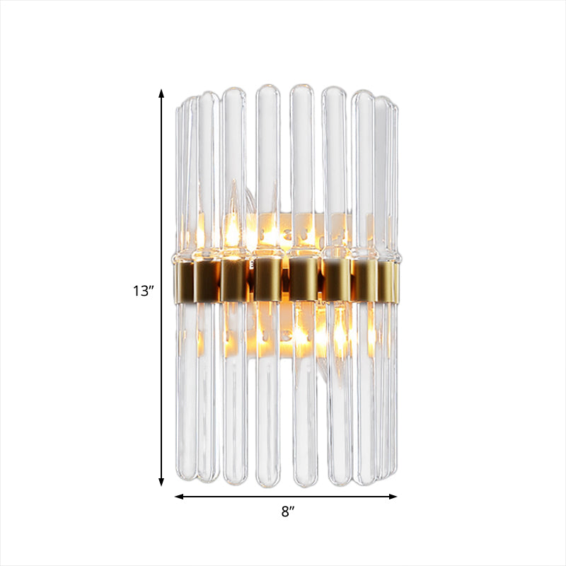 2 Lights Living Room Wall Sconce Lighting Contemporary Brass Wall Mount Light Fixture with Pipe Crystal Shade Clearhalo 'Cast Iron' 'Glass' 'Industrial' 'Modern wall lights' 'Modern' 'Tiffany' 'Traditional wall lights' 'Wall Lamps & Sconces' 'Wall Lights' Lighting' 226345