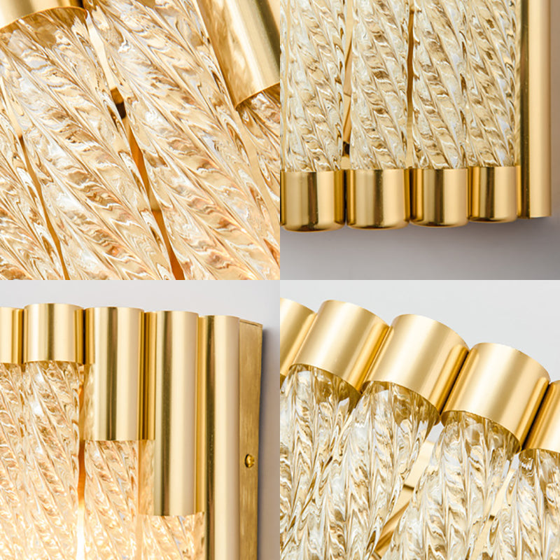 Retro 2 Lights Wall Mounted Lighting Gold Tube Sconce Light Fixture with Crystal Shade Clearhalo 'Cast Iron' 'Glass' 'Industrial' 'Modern wall lights' 'Modern' 'Tiffany' 'Traditional wall lights' 'Wall Lamps & Sconces' 'Wall Lights' Lighting' 226352