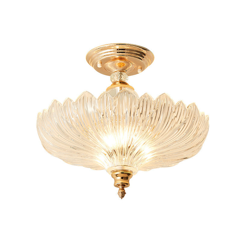 Black/Gold 3 Lights Ceiling Mount Traditional Crystal Scalloped Semi Flush Light for Dining Room, 12"/16" Wide Clearhalo 'Ceiling Lights' 'Close To Ceiling Lights' 'Close to ceiling' 'Semi-flushmount' Lighting' 226425