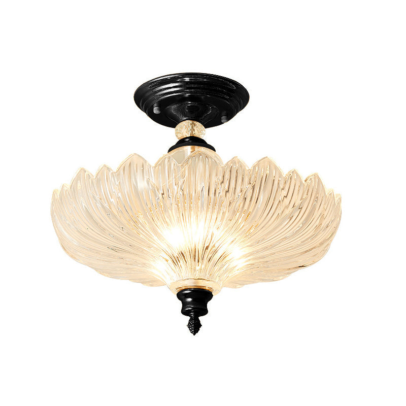 Black/Gold 3 Lights Ceiling Mount Traditional Crystal Scalloped Semi Flush Light for Dining Room, 12"/16" Wide Clearhalo 'Ceiling Lights' 'Close To Ceiling Lights' 'Close to ceiling' 'Semi-flushmount' Lighting' 226430