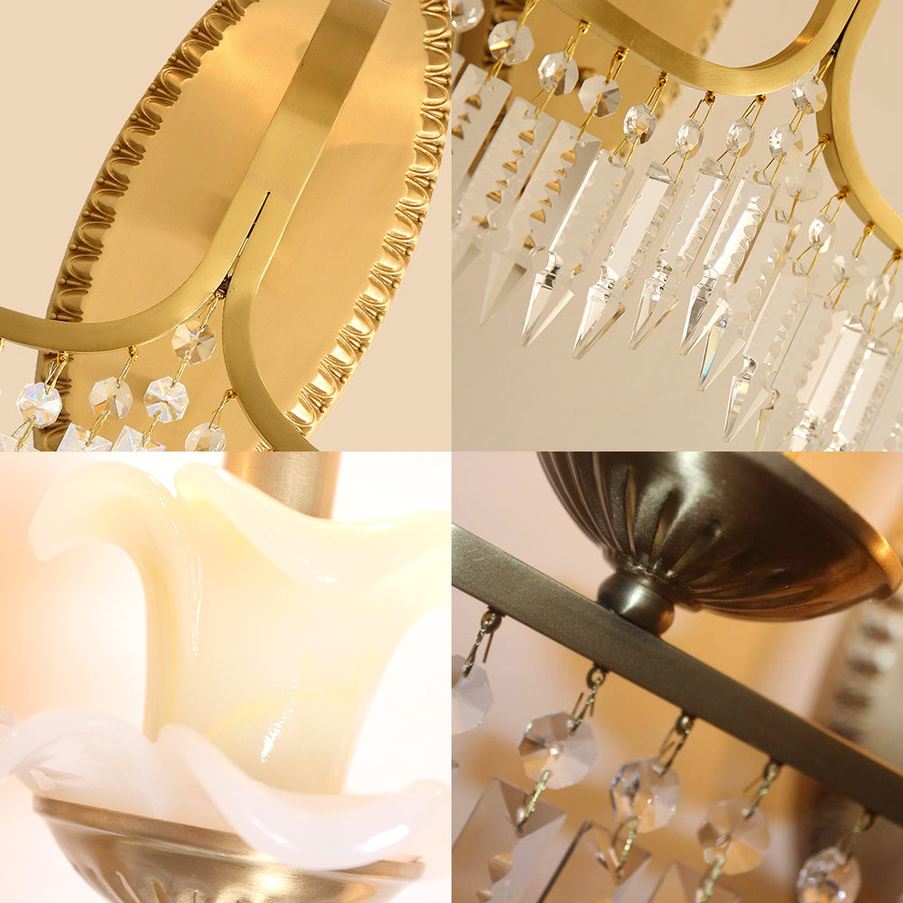 Brass Candle Sconce Light Fixture Retro 2 Lights Crystal Wall Mounted Lighting with Metal Arm Clearhalo 'Cast Iron' 'Glass' 'Industrial' 'Modern wall lights' 'Modern' 'Tiffany' 'Traditional wall lights' 'Wall Lamps & Sconces' 'Wall Lights' Lighting' 226438