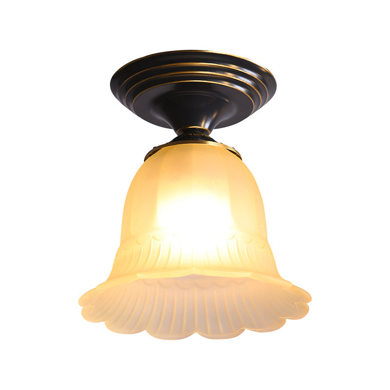 Flared Living Room Flush Mount Lamp Classic Frosted Glass 1 Light Beige Ceiling Lighting Clearhalo 'Ceiling Lights' 'Close To Ceiling Lights' 'Close to ceiling' 'Flush mount' Lighting' 226474
