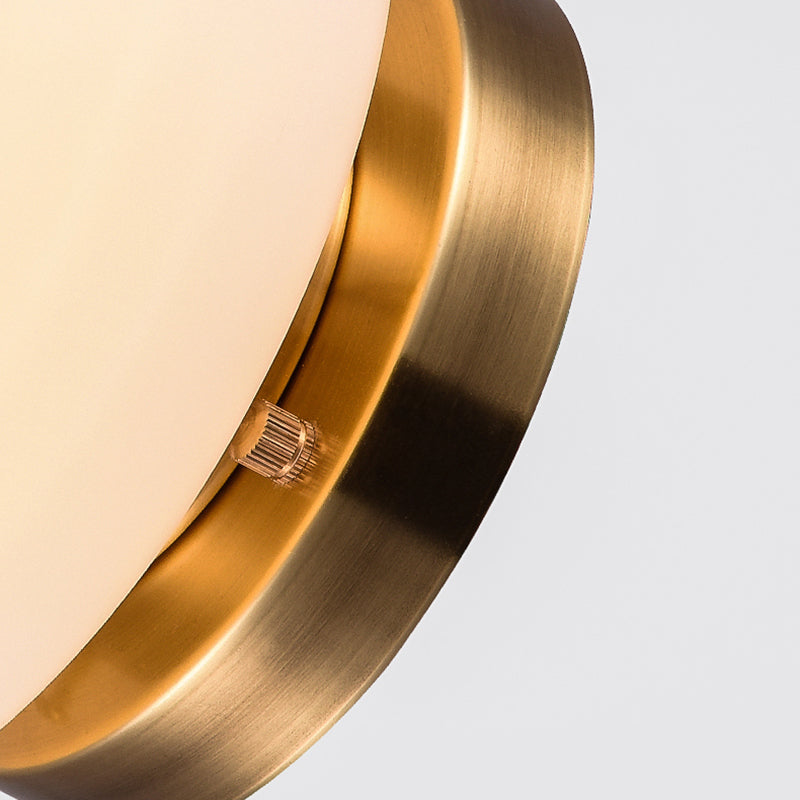 1 Light Flushmount Lighting Traditional Drum White Glass Ceiling Light in Brass for Living Room Clearhalo 'Ceiling Lights' 'Close To Ceiling Lights' 'Close to ceiling' 'Flush mount' Lighting' 226519