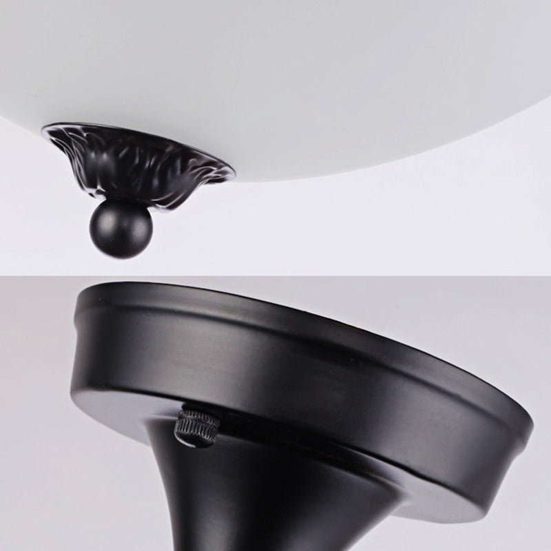 Bowl Living Room Semi Mount Lighting Traditional Frosted Glass LED Black Ceiling Light, Warm/White Light Clearhalo 'Ceiling Lights' 'Close To Ceiling Lights' 'Close to ceiling' 'Glass shade' 'Glass' 'Semi-flushmount' Lighting' 226536