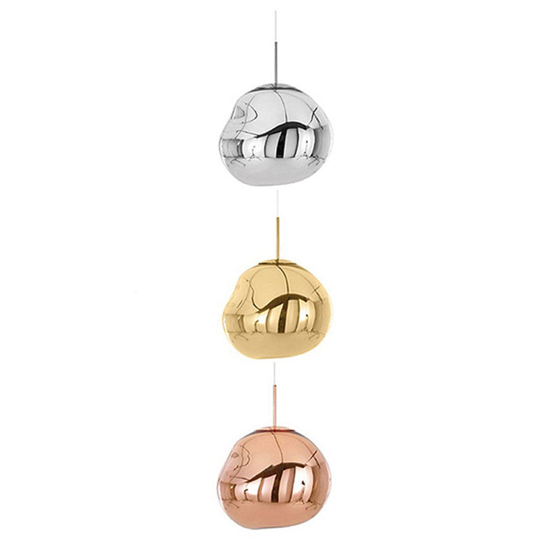 Contemporary Irregular Pendant Lighting Silver/Red Glass 1 Light Dining Room Hanging Lamp, 8"/12" Wide Clearhalo 'Ceiling Lights' 'Glass shade' 'Glass' 'Modern Pendants' 'Modern' 'Pendant Lights' 'Pendants' Lighting' 2265701