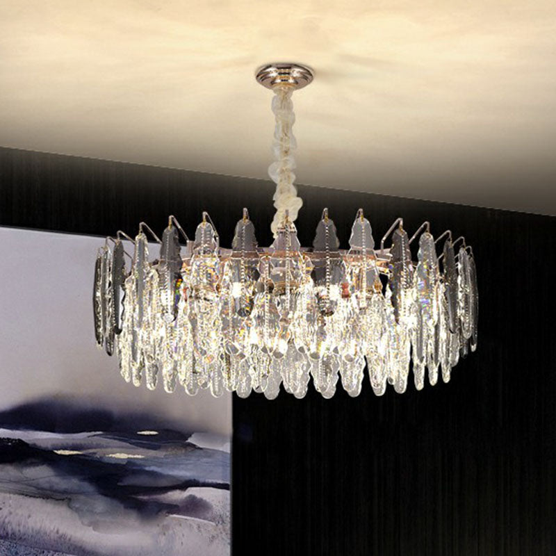 Modern Drum Pendant Light K9 Crystal 9 Heads Living Room Hanging Island Light in Clear Clear Clearhalo 'Ceiling Lights' 'Island Lights' Lighting' 2265744